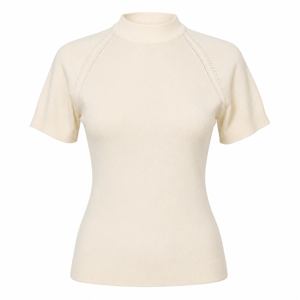 Vintage 70s Designer Originals Ivory Mock Neck Knit Top Talon Zip USA Mod‎ M